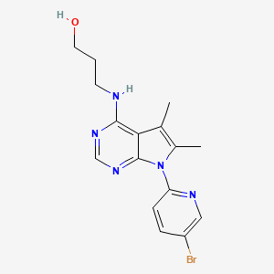 molecular formula C16H18BrN5O B4702142 3-{[7-(5-bromo-2-pyridinyl)-5,6-dimethyl-7H-pyrrolo[2,3-d]pyrimidin-4-yl]amino}-1-propanol 