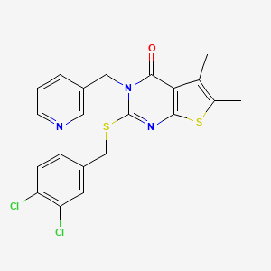 molecular formula C21H17Cl2N3OS2 B4702164 2-[(3,4-dichlorobenzyl)thio]-5,6-dimethyl-3-(3-pyridinylmethyl)thieno[2,3-d]pyrimidin-4(3H)-one 