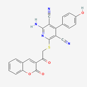 molecular formula C24H14N4O4S B4702315 2-amino-4-(4-hydroxyphenyl)-6-{[2-oxo-2-(2-oxo-2H-chromen-3-yl)ethyl]thio}-3,5-pyridinedicarbonitrile 