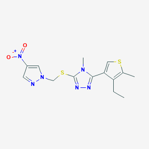 molecular formula C14H16N6O2S2 B4702532 3-(4-ethyl-5-methyl-3-thienyl)-4-methyl-5-{[(4-nitro-1H-pyrazol-1-yl)methyl]thio}-4H-1,2,4-triazole 