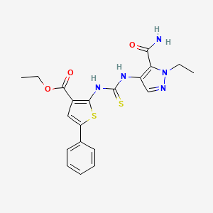 molecular formula C20H21N5O3S2 B4702580 ethyl 2-[({[5-(aminocarbonyl)-1-ethyl-1H-pyrazol-4-yl]amino}carbonothioyl)amino]-5-phenyl-3-thiophenecarboxylate 