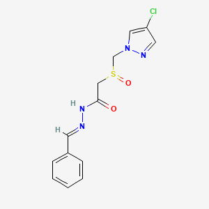 molecular formula C13H13ClN4O2S B4702673 N'-benzylidene-2-{[(4-chloro-1H-pyrazol-1-yl)methyl]sulfinyl}acetohydrazide 