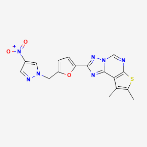 molecular formula C17H13N7O3S B4702720 8,9-dimethyl-2-{5-[(4-nitro-1H-pyrazol-1-yl)methyl]-2-furyl}thieno[3,2-e][1,2,4]triazolo[1,5-c]pyrimidine 