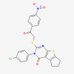 molecular formula C23H16ClN3O4S2 B4702756 3-(4-chlorophenyl)-2-{[2-(4-nitrophenyl)-2-oxoethyl]thio}-3,5,6,7-tetrahydro-4H-cyclopenta[4,5]thieno[2,3-d]pyrimidin-4-one 