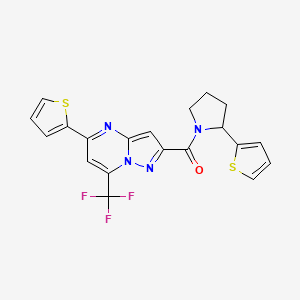 molecular formula C20H15F3N4OS2 B4702770 5-(2-thienyl)-2-{[2-(2-thienyl)-1-pyrrolidinyl]carbonyl}-7-(trifluoromethyl)pyrazolo[1,5-a]pyrimidine 