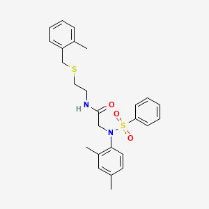 molecular formula C26H30N2O3S2 B4702839 N~2~-(2,4-dimethylphenyl)-N~1~-{2-[(2-methylbenzyl)thio]ethyl}-N~2~-(phenylsulfonyl)glycinamide 