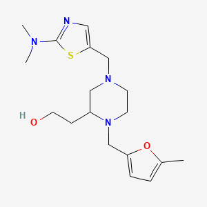 molecular formula C18H28N4O2S B4702851 2-{4-{[2-(dimethylamino)-1,3-thiazol-5-yl]methyl}-1-[(5-methyl-2-furyl)methyl]-2-piperazinyl}ethanol 