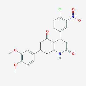 molecular formula C23H21ClN2O6 B4702924 4-(4-chloro-3-nitrophenyl)-7-(3,4-dimethoxyphenyl)-4,6,7,8-tetrahydro-2,5(1H,3H)-quinolinedione 