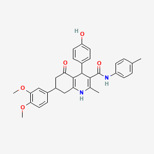 molecular formula C32H32N2O5 B4702976 7-(3,4-dimethoxyphenyl)-4-(4-hydroxyphenyl)-2-methyl-N-(4-methylphenyl)-5-oxo-1,4,5,6,7,8-hexahydro-3-quinolinecarboxamide 