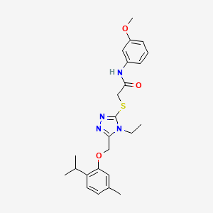 molecular formula C24H30N4O3S B4702994 2-({4-ethyl-5-[(2-isopropyl-5-methylphenoxy)methyl]-4H-1,2,4-triazol-3-yl}thio)-N-(3-methoxyphenyl)acetamide 