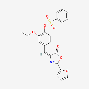 molecular formula C22H17NO7S B4703231 2-ethoxy-4-{[2-(2-furyl)-5-oxo-1,3-oxazol-4(5H)-ylidene]methyl}phenyl benzenesulfonate 