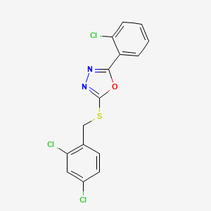 molecular formula C15H9Cl3N2OS B4703369 2-(2-chlorophenyl)-5-[(2,4-dichlorobenzyl)thio]-1,3,4-oxadiazole 