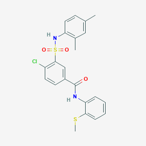 molecular formula C22H21ClN2O3S2 B4703493 4-chloro-3-{[(2,4-dimethylphenyl)amino]sulfonyl}-N-[2-(methylthio)phenyl]benzamide 