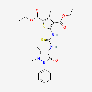 molecular formula C23H26N4O5S2 B4703522 diethyl 5-({[(1,5-dimethyl-3-oxo-2-phenyl-2,3-dihydro-1H-pyrazol-4-yl)amino]carbonothioyl}amino)-3-methyl-2,4-thiophenedicarboxylate 