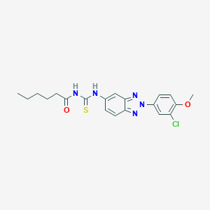 molecular formula C20H22ClN5O2S B470356 N-[[2-(3-chloro-4-methoxyphenyl)benzotriazol-5-yl]carbamothioyl]hexanamide CAS No. 445417-96-9