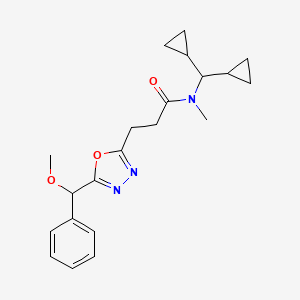 molecular formula C21H27N3O3 B4703561 N-(dicyclopropylmethyl)-3-{5-[methoxy(phenyl)methyl]-1,3,4-oxadiazol-2-yl}-N-methylpropanamide 