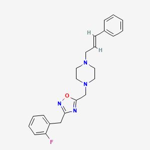 molecular formula C23H25FN4O B4703565 1-{[3-(2-fluorobenzyl)-1,2,4-oxadiazol-5-yl]methyl}-4-[(2E)-3-phenyl-2-propen-1-yl]piperazine 