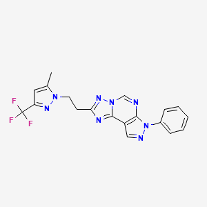 molecular formula C19H15F3N8 B4703579 2-{2-[5-methyl-3-(trifluoromethyl)-1H-pyrazol-1-yl]ethyl}-7-phenyl-7H-pyrazolo[4,3-e][1,2,4]triazolo[1,5-c]pyrimidine 