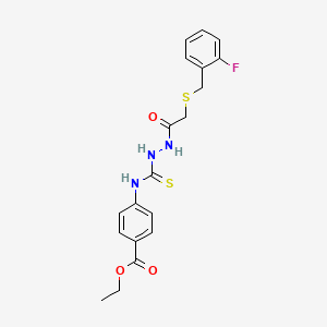 molecular formula C19H20FN3O3S2 B4703582 ethyl 4-{[(2-{[(2-fluorobenzyl)thio]acetyl}hydrazino)carbonothioyl]amino}benzoate 