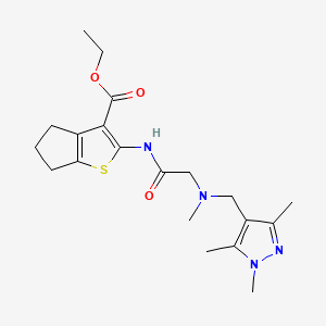molecular formula C20H28N4O3S B4703664 ethyl 2-({N-methyl-N-[(1,3,5-trimethyl-1H-pyrazol-4-yl)methyl]glycyl}amino)-5,6-dihydro-4H-cyclopenta[b]thiophene-3-carboxylate 
