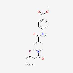 molecular formula C21H21FN2O4 B4703776 methyl 4-({[1-(2-fluorobenzoyl)-4-piperidinyl]carbonyl}amino)benzoate 