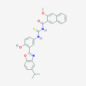 molecular formula C29H25N3O4S B470378 N-[4-hydroxy-3-(5-isopropyl-1,3-benzoxazol-2-yl)phenyl]-N'-(3-methoxy-2-naphthoyl)thiourea CAS No. 445418-21-3