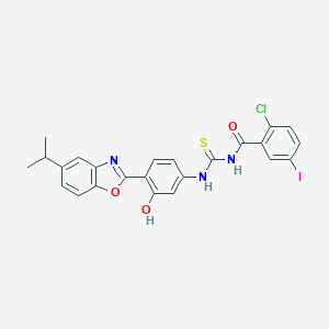 molecular formula C24H19ClIN3O3S B470379 2-chloro-N-({3-hydroxy-4-[5-(propan-2-yl)-1,3-benzoxazol-2-yl]phenyl}carbamothioyl)-5-iodobenzamide 