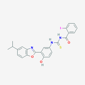 molecular formula C24H20IN3O3S B470380 N-({4-hydroxy-3-[5-(propan-2-yl)-1,3-benzoxazol-2-yl]phenyl}carbamothioyl)-2-iodobenzamide 
