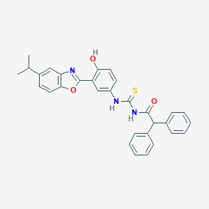 molecular formula C31H27N3O3S B470384 N-({4-hydroxy-3-[5-(propan-2-yl)-1,3-benzoxazol-2-yl]phenyl}carbamothioyl)-2,2-diphenylacetamide 