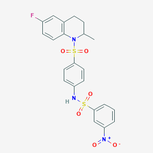 molecular formula C22H20FN3O6S2 B4703843 N-{4-[(6-fluoro-2-methyl-3,4-dihydro-1(2H)-quinolinyl)sulfonyl]phenyl}-3-nitrobenzenesulfonamide 