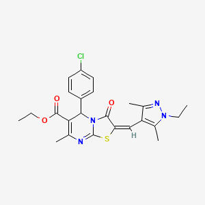 molecular formula C24H25ClN4O3S B4703900 ethyl 5-(4-chlorophenyl)-2-[(1-ethyl-3,5-dimethyl-1H-pyrazol-4-yl)methylene]-7-methyl-3-oxo-2,3-dihydro-5H-[1,3]thiazolo[3,2-a]pyrimidine-6-carboxylate 