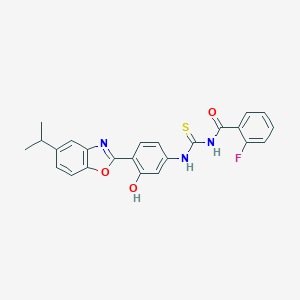 molecular formula C24H20FN3O3S B470392 2-fluoro-N-({3-hydroxy-4-[5-(propan-2-yl)-1,3-benzoxazol-2-yl]phenyl}carbamothioyl)benzamide CAS No. 445418-33-7