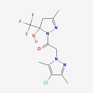 molecular formula C12H14ClF3N4O2 B4705310 2-(4-CHLORO-3,5-DIMETHYL-1H-PYRAZOL-1-YL)-1-[5-HYDROXY-3-METHYL-5-(TRIFLUOROMETHYL)-4,5-DIHYDRO-1H-PYRAZOL-1-YL]-1-ETHANONE 