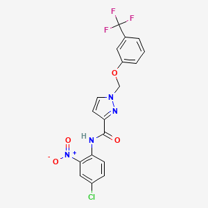 molecular formula C18H12ClF3N4O4 B4706350 N-(4-chloro-2-nitrophenyl)-1-{[3-(trifluoromethyl)phenoxy]methyl}-1H-pyrazole-3-carboxamide 