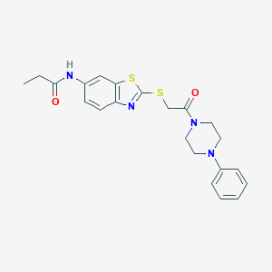 molecular formula C22H24N4O2S2 B470665 N-(2-{[2-oxo-2-(4-phenylpiperazin-1-yl)ethyl]sulfanyl}-1,3-benzothiazol-6-yl)propanamide CAS No. 532421-67-3