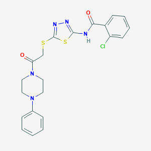 molecular formula C21H20ClN5O2S2 B470680 2-chloro-N-(5-{[2-oxo-2-(4-phenyl-1-piperazinyl)ethyl]sulfanyl}-1,3,4-thiadiazol-2-yl)benzamide CAS No. 535942-50-8