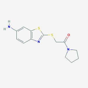 molecular formula C13H15N3OS2 B470682 2-[(6-Amino-1,3-benzothiazol-2-yl)sulfanyl]-1-(pyrrolidin-1-yl)ethanone CAS No. 532949-77-2