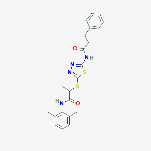 molecular formula C23H26N4O2S2 B470692 N-mesityl-2-({5-[(3-phenylpropanoyl)amino]-1,3,4-thiadiazol-2-yl}sulfanyl)propanamide CAS No. 531546-41-5