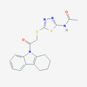 molecular formula C18H18N4O2S2 B470698 N-(5-{[2-oxo-2-(1,2,3,4-tetrahydro-9H-carbazol-9-yl)ethyl]sulfanyl}-1,3,4-thiadiazol-2-yl)acetamide CAS No. 533918-36-4
