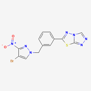 6-{3-[(4-bromo-3-nitro-1H-pyrazol-1-yl)methyl]phenyl}[1,2,4]triazolo[3,4-b][1,3,4]thiadiazole