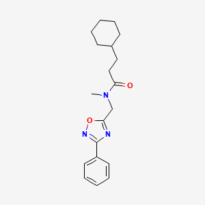 molecular formula C19H25N3O2 B4708692 3-cyclohexyl-N-methyl-N-[(3-phenyl-1,2,4-oxadiazol-5-yl)methyl]propanamide 