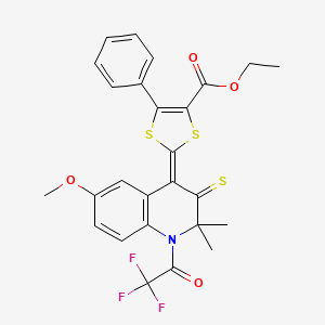 molecular formula C26H22F3NO4S3 B4708736 ethyl 2-[6-methoxy-2,2-dimethyl-3-thioxo-1-(trifluoroacetyl)-2,3-dihydro-4(1H)-quinolinylidene]-5-phenyl-1,3-dithiole-4-carboxylate 