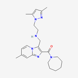 molecular formula C23H32N6O B4708916 N-{[2-(1-azepanylcarbonyl)-7-methylimidazo[1,2-a]pyridin-3-yl]methyl}-2-(3,5-dimethyl-1H-pyrazol-1-yl)ethanamine 