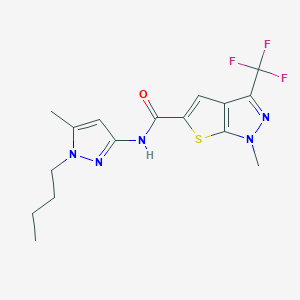 molecular formula C16H18F3N5OS B4708948 N-(1-butyl-5-methyl-1H-pyrazol-3-yl)-1-methyl-3-(trifluoromethyl)-1H-thieno[2,3-c]pyrazole-5-carboxamide 