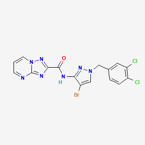 molecular formula C16H10BrCl2N7O B4709112 N-[4-bromo-1-(3,4-dichlorobenzyl)-1H-pyrazol-3-yl][1,2,4]triazolo[1,5-a]pyrimidine-2-carboxamide 