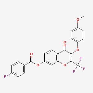 3-(4-methoxyphenoxy)-4-oxo-2-(trifluoromethyl)-4H-chromen-7-yl 4-fluorobenzoate