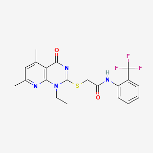 molecular formula C20H19F3N4O2S B4709459 2-({1-ETHYL-5,7-DIMETHYL-4-OXO-1H,4H-PYRIDO[2,3-D]PYRIMIDIN-2-YL}SULFANYL)-N-[2-(TRIFLUOROMETHYL)PHENYL]ACETAMIDE 