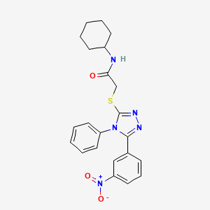 molecular formula C22H23N5O3S B4709524 N-cyclohexyl-2-{[5-(3-nitrophenyl)-4-phenyl-4H-1,2,4-triazol-3-yl]thio}acetamide 