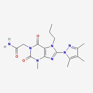 molecular formula C17H23N7O3 B4709647 2-[3-methyl-2,6-dioxo-7-propyl-8-(3,4,5-trimethyl-1H-pyrazol-1-yl)-2,3,6,7-tetrahydro-1H-purin-1-yl]acetamide 