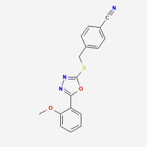 molecular formula C17H13N3O2S B4709703 4-({[5-(2-Methoxyphenyl)-1,3,4-oxadiazol-2-yl]sulfanyl}methyl)benzonitrile 